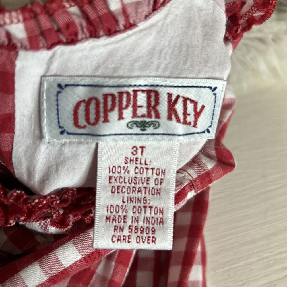 Copper Key‎ Vtg Dress Poppy Seed Flower Embroidery Beads Red White Checker Sz 3T